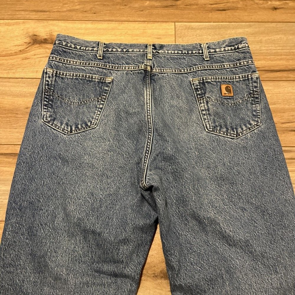 Men's Carhartt Fleece Lined Jeans SZ 42 x 32 VTG USA Made Denim Blue B155 DST - Picture 5 of 12